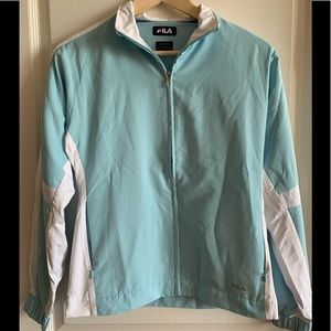 Two piece (jacket and pants) FILA tracksuit in light blue medium size women